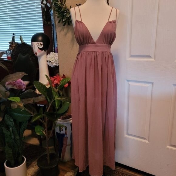 New Formal Tea Rose Pink Dress Stitch Fix Small Low Cut Cleavage Sexy Le… - Picture 1 of 9